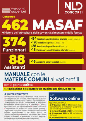 Immagine di CONCORSO 462 MASAF   - 374 FUNZIONARI + 88 ASSISTENTI. MANUALE CON MATERIE COMUNI VARI PROFILI