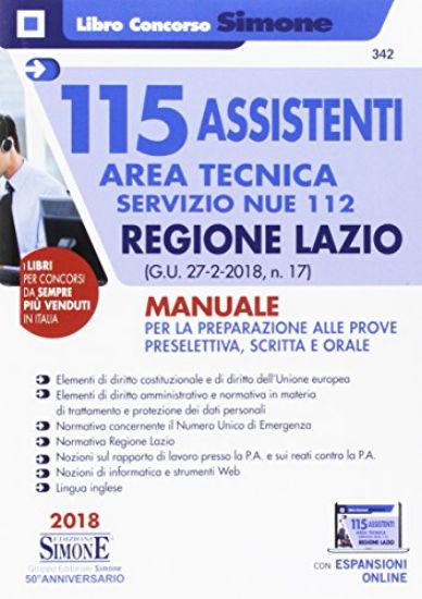 Immagine di 115 ASSISTENTI AREA TECNICA SERVIZIO NUE 112 REGIONE LAZIO - MANUALE PER LA PREPARAZIONE