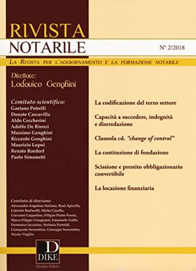 Immagine di RIVISTA NOTARILE 2/2018. CODIFICAZIONE DEL TERZO SETTORE