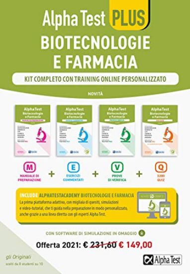 Immagine di ALPHA TEST PLUS. BIOTECNOLOGIE E FARMACIA. KIT COMPLETO DI PREPARAZIONE CON TRAINING ON LINE PER...