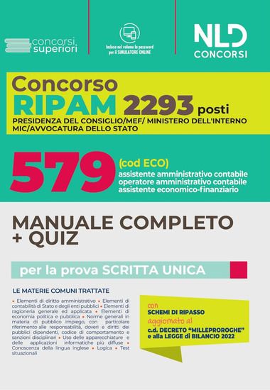 Immagine di CONCORSO RIPAM. 2293 - 579 POSTI MEF, PRESIDENZA DEL CONSIGLIO, MANUALE + QUIZ