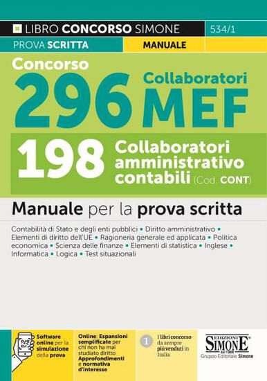 Immagine di CONCORSO 296 COLLABORATORI MEF, 198 COLLABORATORI AMMINISTRATIVO CONTABILI (COD. CONT). MANUALE SCR