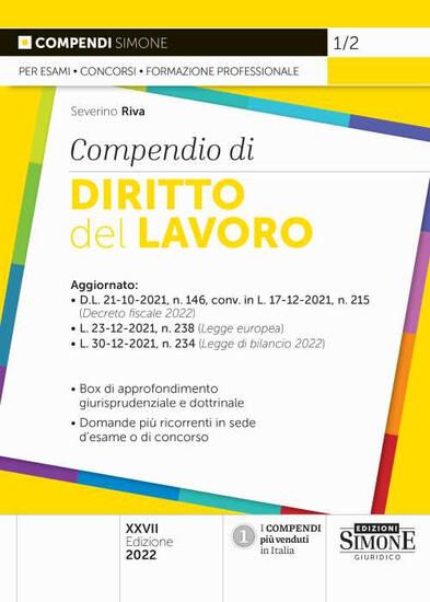 Immagine di COMPENDIO DI DIRITTO DEL LAVORO 2022