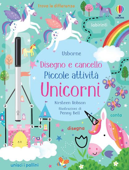 Immagine di UNICORNI. PICCOLE ATTIVITA`. DISEGNO E CANCELLO. EDIZ. A COLORI