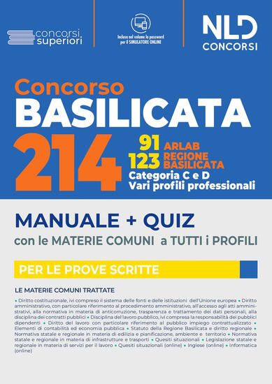 Immagine di CONCORSO 214 REGIONE BASILICATA. 93 ARLAB + 123 VARI PROFILI . MANUALE + QUIZ PER PROVE SCRITTE.