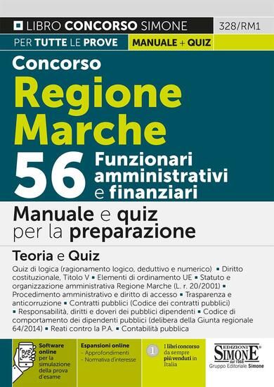 Immagine di CONCORSO REGIONE MARCHE. 56 FUNZIONARI AMMINISTRATIVI E FINANZIARI. MANUALE E QUIZ PER LA PREPAR...