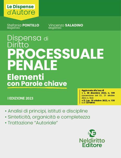 Immagine di DISPENSA DI DIRITTO PROCESSUALE PENALE. ELEMENTI CON PAROLE CHIAVE