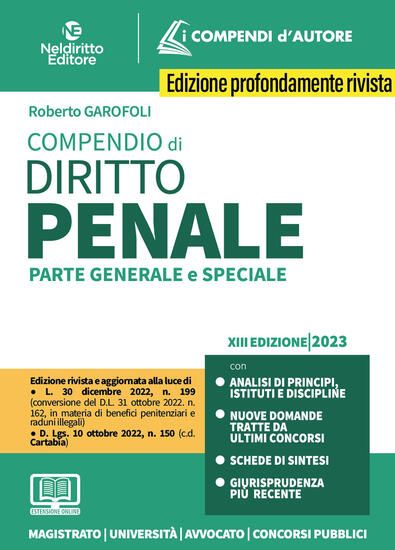 Immagine di COMPENDIO DI DIRITTO PENALE. PARTE GENERALE E SPECIALE. CON ESPANSIONE ONLINE 2023