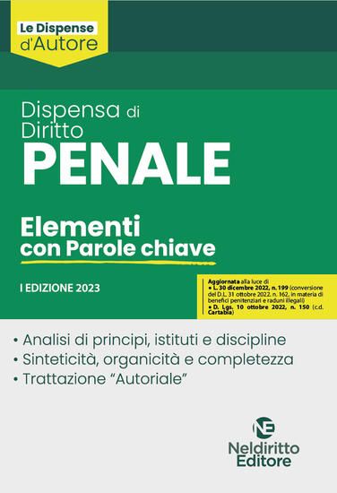 Immagine di DISPENSA DI DIRITTO PENALE.ELEMENTI CON PAROLE CHIAVE 2023