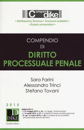 Immagine di COMPENDIO DI DIRITTO PROCESSUALE PENALE 2015