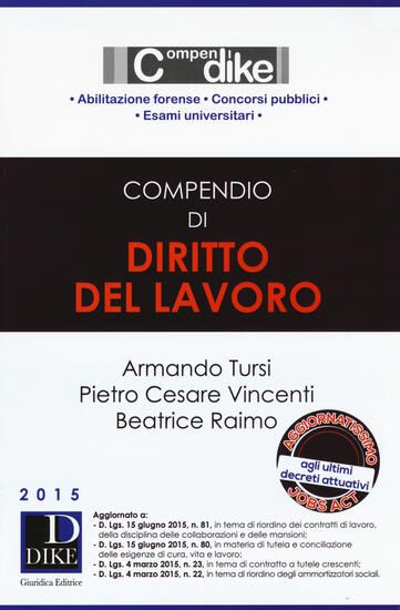 Immagine di COMPENDIO DI DIRITTO DEL LAVORO 2015