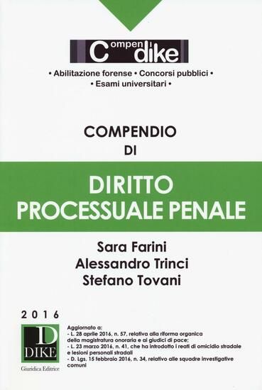 Immagine di COMPENDIO DI DIRITTO PROCESSUALE PENALE 2016