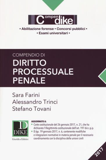 Immagine di COMPENDIO DI DIRITTO PROCESSUALE PENALE 2017