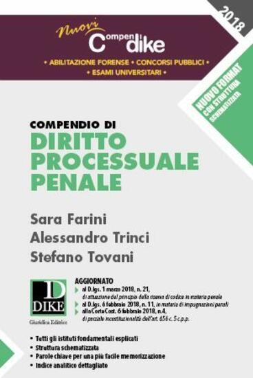 Immagine di COMPENDIO DI DIRITTO PROCESSUALE PENALE 2018