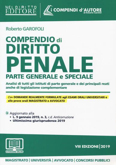 Immagine di COMPENDIO DI DIRITTO PENALE PARTE GENERALE E SPECIALE 2019