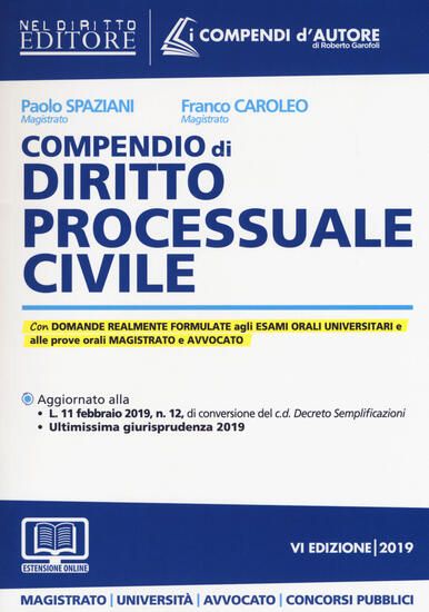 Immagine di COMPENDIO DI DIRITTO PROCESSUALE CIVILE 2019