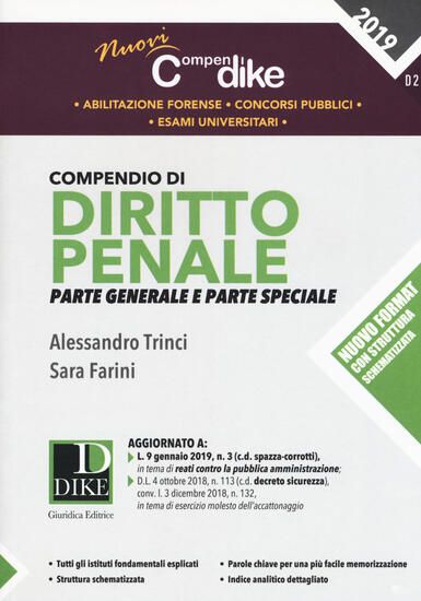 Immagine di COMPENDIO DI DIRITTO PENALE PARTE GENERALE E SPECIALE 2019