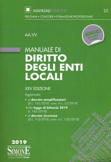 Immagine di MANUALE DI DIRITTO DEGLI ENTI LOCALI 2019