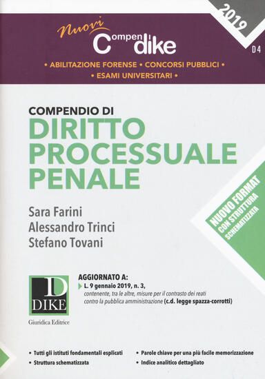 Immagine di COMPENDIO DI DIRITTO PROCESSUALE PENALE 2019