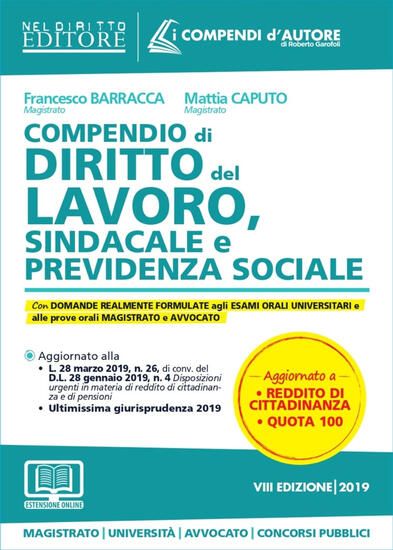 Immagine di COMPENDIO DI DIRITTO DEL LAVORO, SINDACALE E DELLA PREVIDENZA SOCIALE 2019