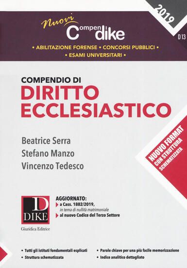 Immagine di COMPENDIO DI DIRITTO ECCLESIASTICO 2019