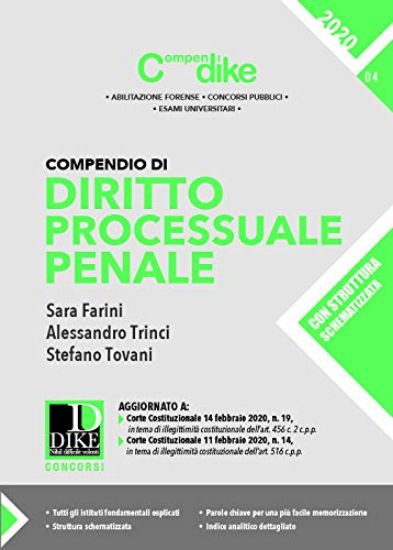 Immagine di COMPENDIO DI DIRITTO PROCESSUALE PENALE 2020