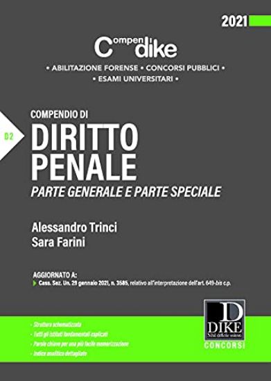 Immagine di COMPENDIO DI DIRITTO PENALE. PARTE GENERALE E PARTE SPECIALE. 2021