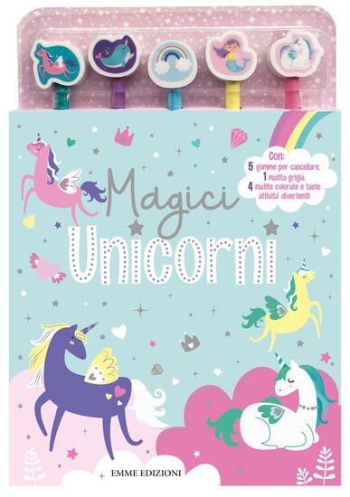 Immagine di MAGICI UNICORNI. EDIZ. ILLUSTRATA. CON 5 GOMME SAGOMATE. CON 5 MATITE COLORATE