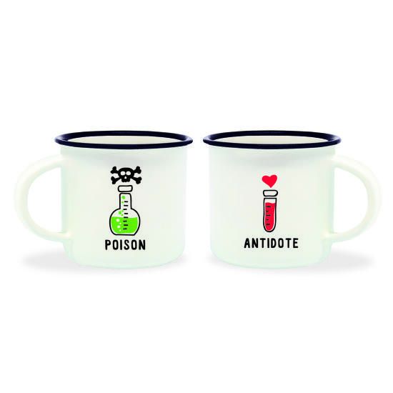 Immagine di ESPRESSO PER 2 TAZZINE 2 TAZZE DA CAFFE` POISON ANTIDOTE PORCELLANA