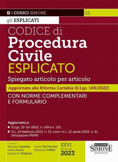 Immagine di CODICE DI PROCEDURA CIVILE ESPLICATO. 2023 SPIEGATO ARTICOLO PER ARTICOLO.