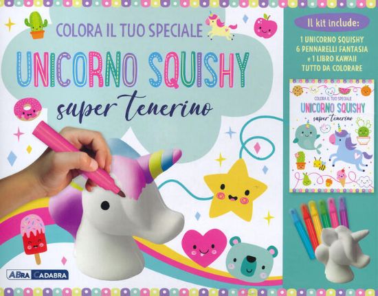 Immagine di COLORA IL TUO SPECIALE UNICORNO SQUISHY SUPER TENERINO. CON GIOCATTOLO MORBIDO. CON 6 PENNARELLI