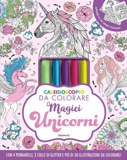 Immagine di CALEIDOSCOPIO DA COLORARE. MAGICI UNICORNI. EDIZ. ILLUSTRATA. CON 2 COLLE GLITTERATE. CON 4 PENN...