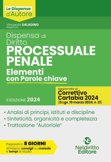 Immagine di DISPENSA DI DIRITTO PROCESSUALE PENALE. ELEMENTI CON PAROLE CHIAVE 2024