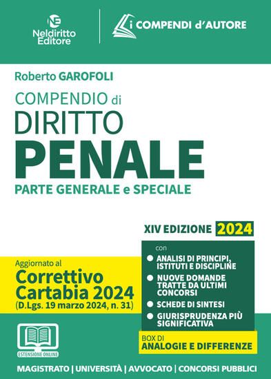 Immagine di COMPENDIO DI DIRITTO PENALE. PARTE GENERALE E SPECIALE. CON ESPANSIONE ONLINE 2024