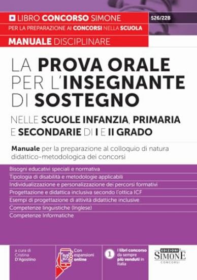 Immagine di PROVA ORALE PER L’INSEGNANTE DI SOSTEGNO NELLE SCUOLE INFANZIA, PRIMARIA E SECONDARIE. MANUALE PER