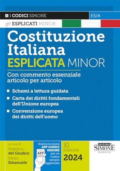 Immagine di COSTITUZIONE ITALIANA ESPLICATA. CON COMMENTO ESSENZIALE ARTICOLO PER ARTICOLO. EDIZ. MINOR 2024