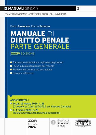 Immagine di MANUALE DI DIRITTO PENALE. PARTE GENERALE 2024