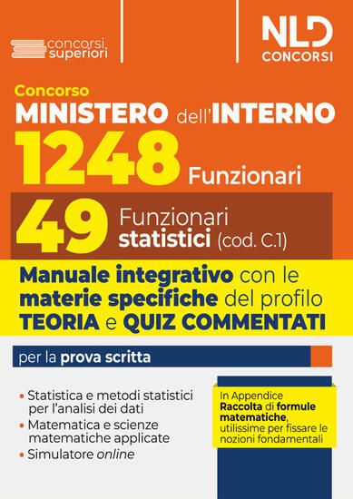 Immagine di CONCORSO MINISTERO DELL`INTERNO 1248 FUNZIONARI 49 FUNZIONARI STATISTICI MANUALE