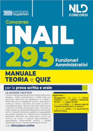 Immagine di CONCORSO INAIL 293 FUNZIONARI AMMINISTRATIVI. MANUALE TEORIA E QUIZ