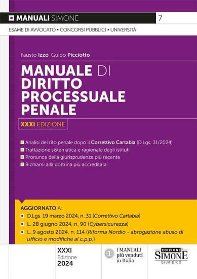 Immagine di MANUALE DI DIRITTO PROCESSUALE PENALE 2024