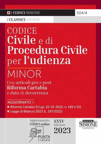 Immagine di CODICE CIVILE E DI PROCEDURA CIVILE PER L’UDIENZA MINOR 2023