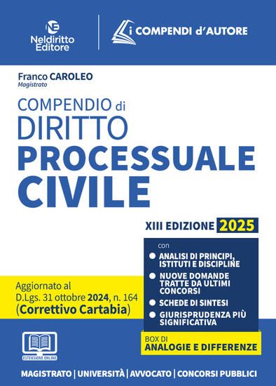 Immagine di COMPENDIO DI PROCEDURA CIVILE AGGIORNATO AL DECRETO CORRETTIVO CARTABIA 2024/2025 II EDIZIONE.