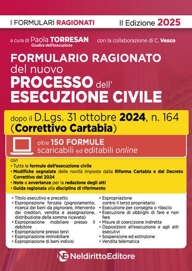 Immagine di FORMULARIO DELLA ESECUZIONE CIVILE 2025 AGGIORNATO AL DECRETO  2024 D.LGS. 31 OTT