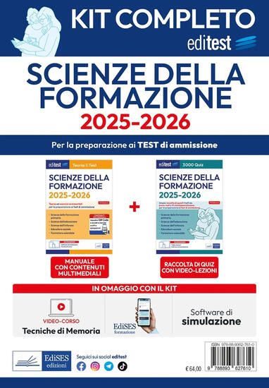 Immagine di KIT COMPLETO EDITEST SCIENZE DELLA FORMAZIONE. CON SOFTWARE DI SIMULAZIONE